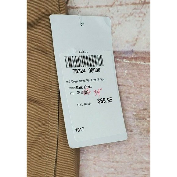 L.L. Bean WF Dress Chino Plain Front Classic Fit Men Dark Khaki Size 35 Pants - Picture 4 of 12